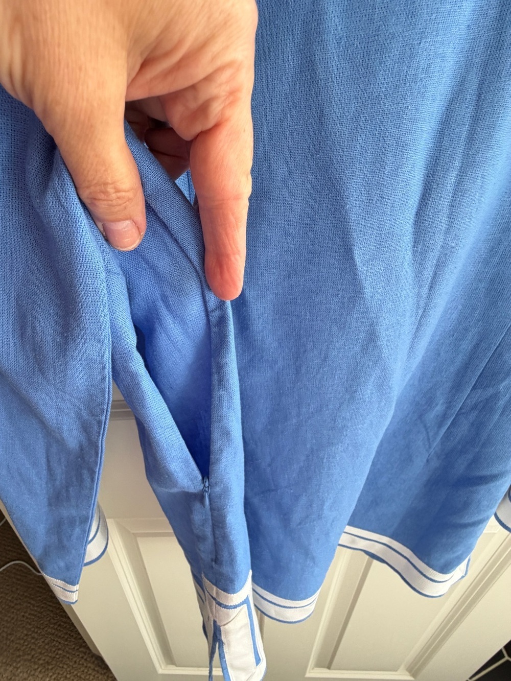 Like new size M Karen Kane cobalt Blue Tunic with White Trim. Preppy. Linen - Picture 9 of 14